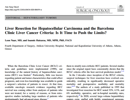 Δημοσίευση – Invited editorial στο σημαντικότερο Journal της Χειρουργικής Ογκολογίας “Annals of Surgical Oncology”, σχετικά με την αντιμετώπιση του Ηπατοκυτταρικού Καρκινώματος